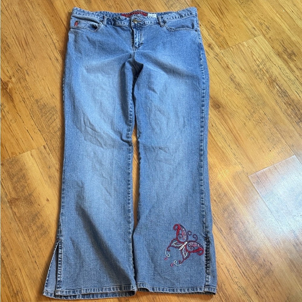 Vintage Mudd Jeans Wide Leg Slit Baggy Butterfly Sz 21